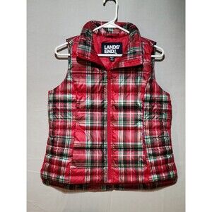 NWT Lands End Red Tartan Plaid 600 Down Puffer Vest Jacket Womens XS Gorpcore
